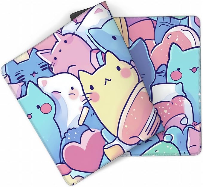Cute Anime Cats Gaming Mouse Pad, Candy Pop Art Desk Mat with Anti-Slip Base & Stitched Edges, Office Supplies & Desk Decor for Women, 35.4" x 15.7" in Home Office Essentials