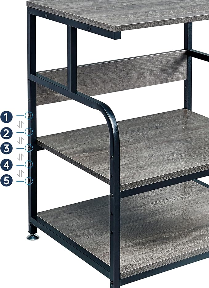 Fannova Gray Printer Stand, 23.6"x18.9" Large Printer Table with Storage | Height Adjustable Middle Shelf, Heavy Duty Industrial Wheels, 3 Tier Rolling Cart for 3D Printer, Home Office Furniture
