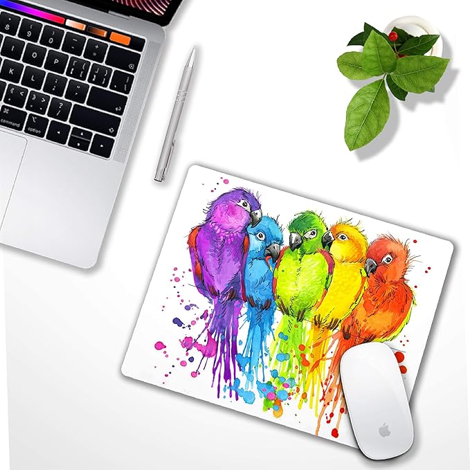 Small Mouse Pad, Watercolor Parrot Personalized Animal Custom Design, Non-Slip Rubber Base for Computer Desk, Home Office