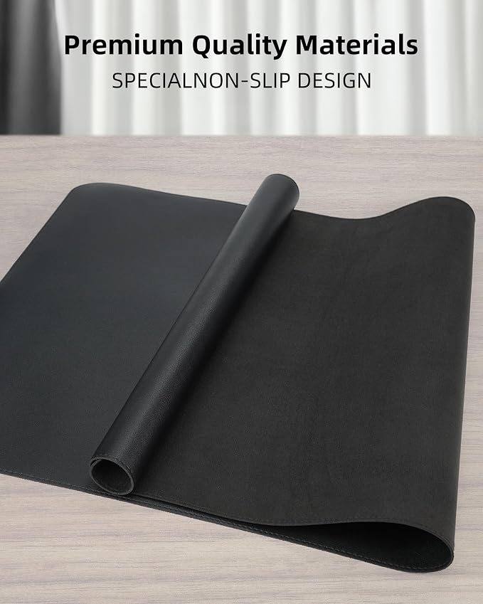 AFIING Desk Pad Protector 23.6" x 13.7" - Non-Slip Waterproof PU Leather Desk Mat for Mouse, Keyboard, Laptop, Office and Home Workspace (Black)