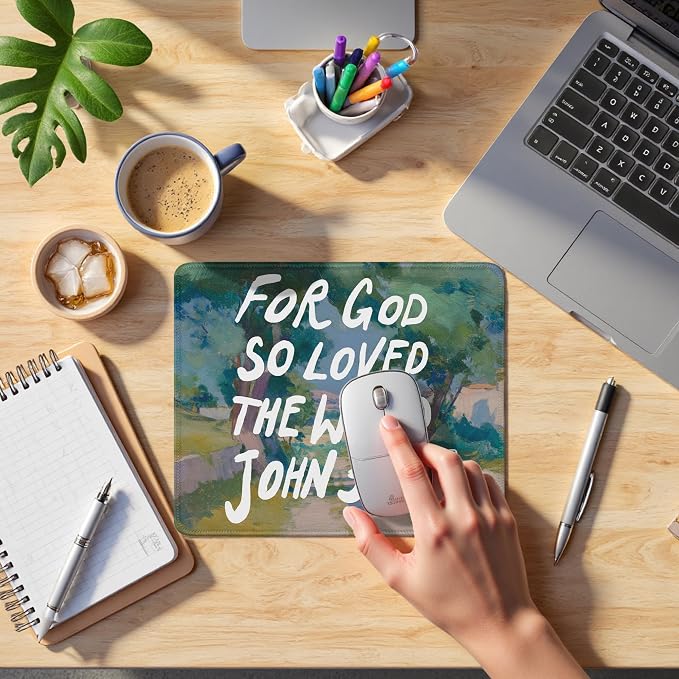 John 3:16 Christian Bible Verse Mouse Pad, for God So Loved The World Scripture Mouse Pads Mousepad for Home Office Dorm Computers Laptop Supplies Desk Accessories, 9.5x7.9 Inch