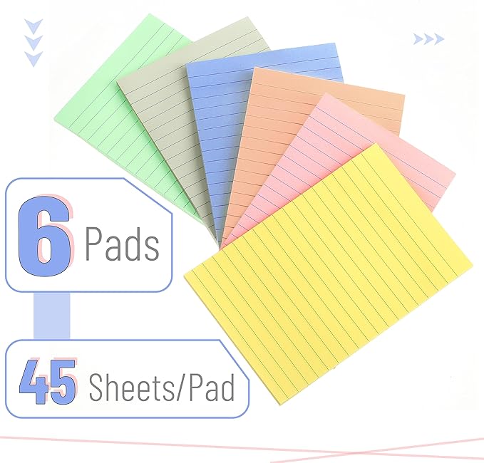 Mr. Pen- Lined Sticky Notes 4x6, 6 Pads, 45 Sheet/Pads, Morandi Colors, Sticky Notes with Lines