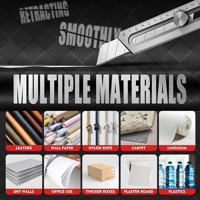 BECOWIN 2PC 7-in-1 Stainless Steel Utility Knife, 18mm Snap-Off Box Cutter | Retractable Metal Utility Knife with Built-In Ruler, Multi Tool Design, Perfect for DIY, Garage, Workshop and Daily Cutting