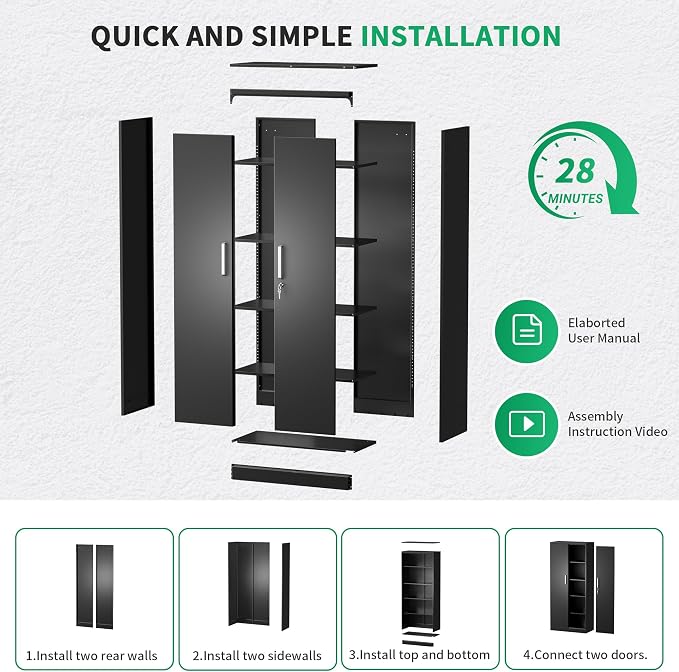 Metal Storage Cabinet with Locking Doors, 71" Tall Steel Locker Organizer with Adjustable Shelves, Garage Utility Cabinet for Home, Office, Shop, and School