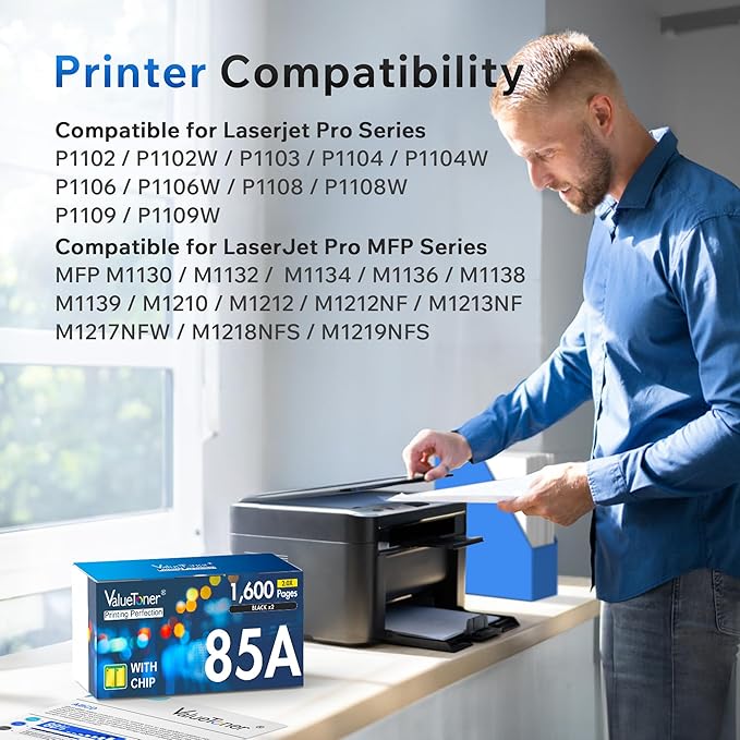 Valuetoner Compatible 85A Toner Replacement for HP 85A Black Toner Cartridge CE285A for HP LaserJet P1102W LaserJet Pro P1109W P1102W P1102 M1212NF M1217NFW MFP M1212 M1217 M1132 Printer (2 Black)