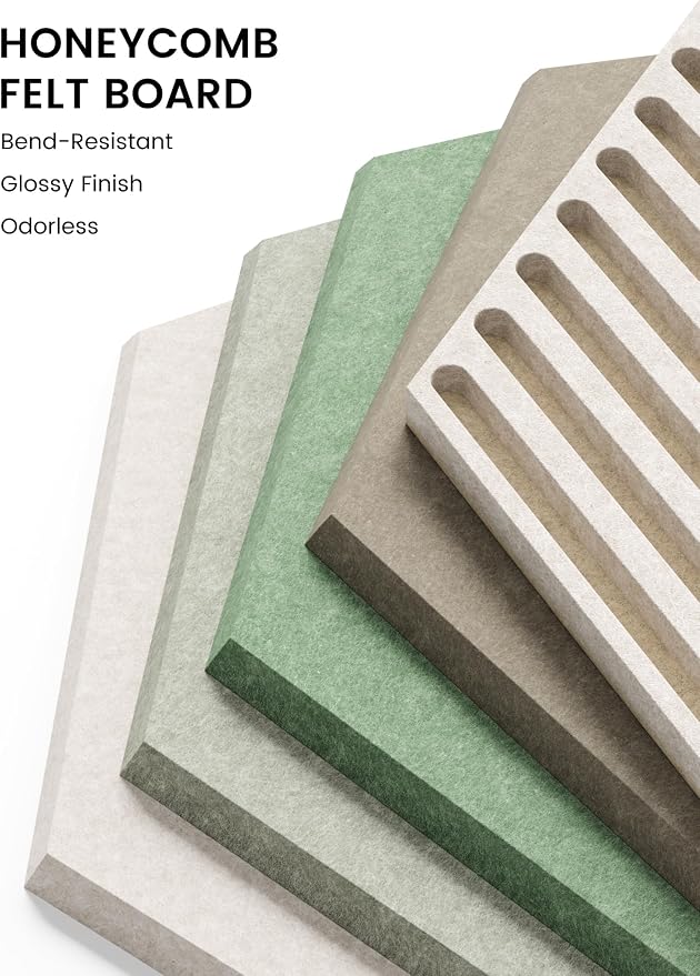 Fluxynara 10-Pack Hexagon Felt Bulletin Board Tiles, Moss Haven | Cork Board Alternative for Wall Decor and Vision Boards, with 50 Adhesive Tabs for Home, Office, Classroom or Dorm.