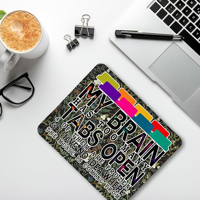 Funny Computer Humor Green Mouse Pad for Desk, My Brain Has Too Many Tabs Open Funny Work Stress Relief Mousepads for Coworkers Programmers Students Home Office Desk Accessories, 9.5x7.9 Inch