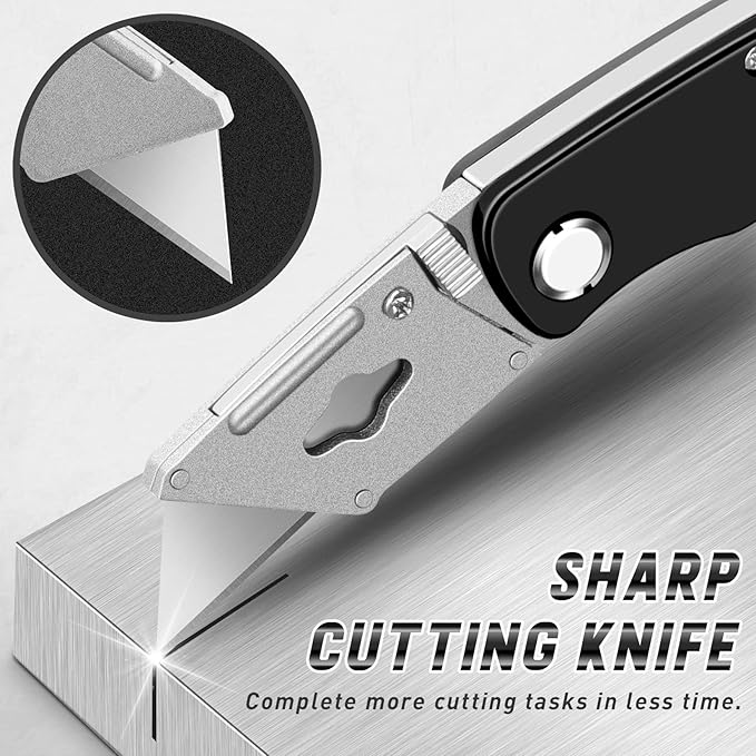 4 Pack Folding Utility Knife Box Cutter Tube Cutters with Extra 10Pcs Blades Cutters for Home Office Warehouse Durable Razor Knife Box Knife Box Opener Box Cutter with Clip Navajas de Trabajo