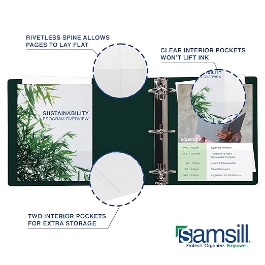 Samsill Durable 1.5 Inch Binder, D Ring Binder, Customizable Clear View Cover, Forest Green, Holds 350 Pages