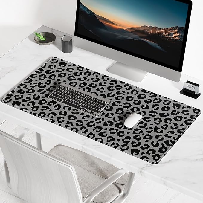 BOSOBO Large Mouse Pad, Desk Pad, XXL XL Extended Gaming Mouse Pad, Desk Mat for Office & Home, Long Keyboard Mat, Huge Mouse Pad, Desktop Full Cover 35.5 x 15.7 Inches, Black Leopard Print