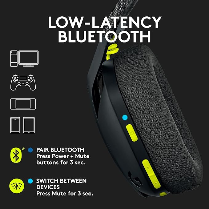 Logitech G435 Lightspeed & Bluetooth Wireless Gaming Headset - Lightweight Over-Ear Headphones, Built-in mics, 18h Battery, Dolby Atmos, PC, PS4, PS5, Nintendo Switch/Switch 2, Mobile - Black
