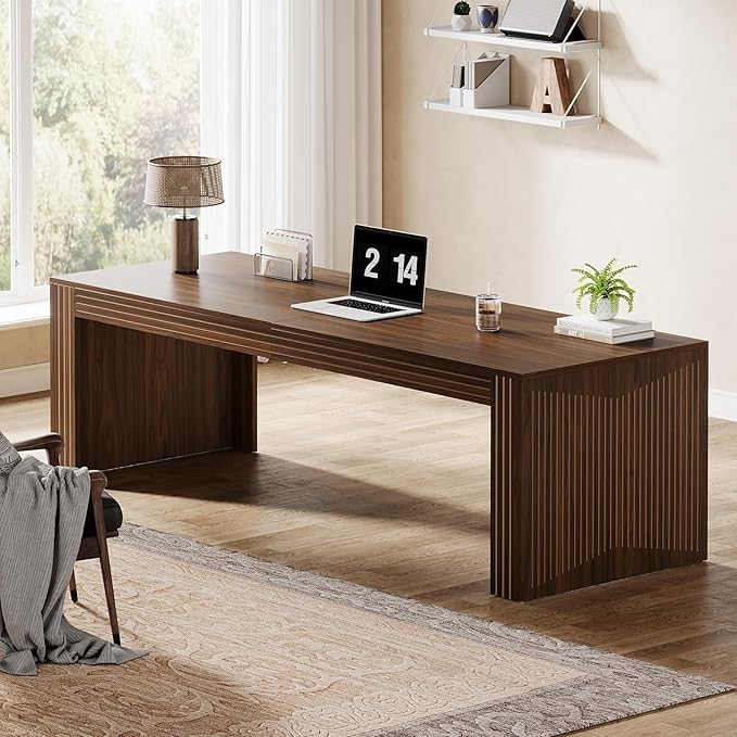 Tribesigns 79-Inch Extra Long Desk Set of 2, Two Person Double Desk for Home Office, Wooden Long Computer Desk Writing Table for Office, Dark Brown