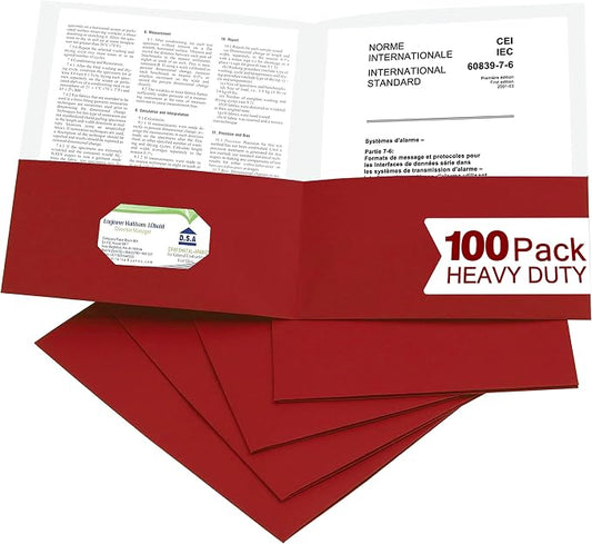 Zzrywuty 100 Packs Red Paper Folders with Pockets for Students,Businessmen and Office Workers,Letter Size,Two Pocket Folders with Card Slot for Office,Business,School Supplies