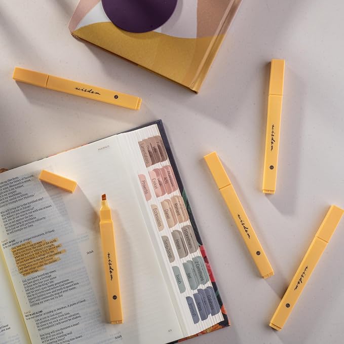 DIVERSEBEE Bible Highlighters with Soft Chisel Tip, No Bleed (Yellow) | 5 Pack Single Color Pens, Quick Dry, Cute Aesthetic Markers for Bible Study Journaling Supplies