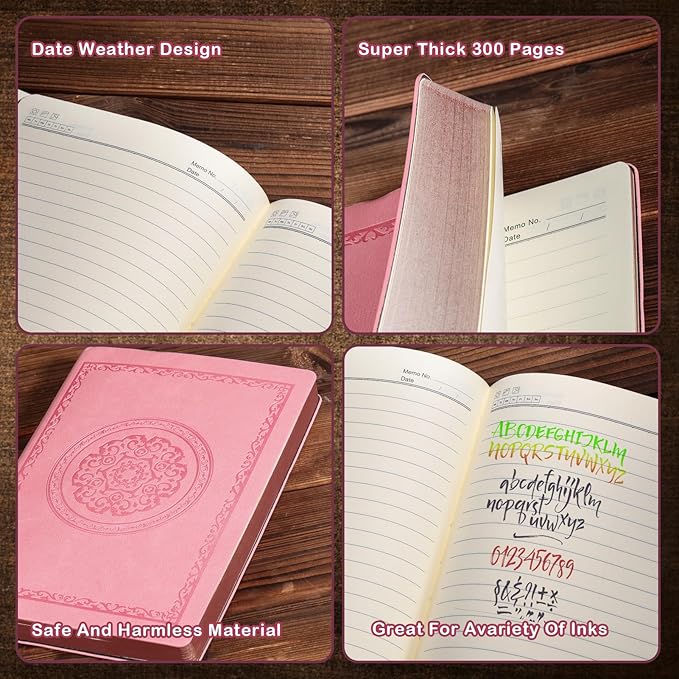 2026 Leather Vintage Journal Notebook,300 Pages,Leather Softcover Lined Journal Notebooks for Women Men,Notebook Journals for Writing Travel,Business,Office,5.7'' X 8.3'',Pink
