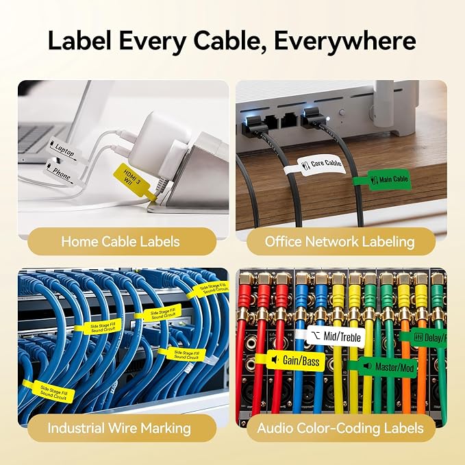 NIIMBOT Cable Labels 3 Rolls Set for B1/B21/B2/B31 Label Maker, White | 25x78mm (0.98'' x 3.07'') 100 Labels/Roll, Refill Labeling Tape for Home School Office Small Business