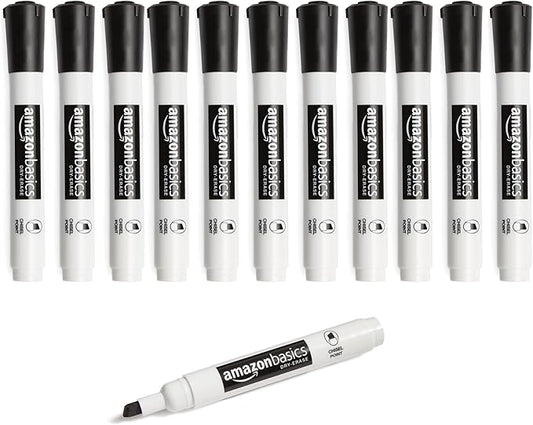 Amazon Basics Lowe-Odor Dry Erase Whiteboard Markers, Chisel Tip, Quick-Dry, Black, 12-Pack