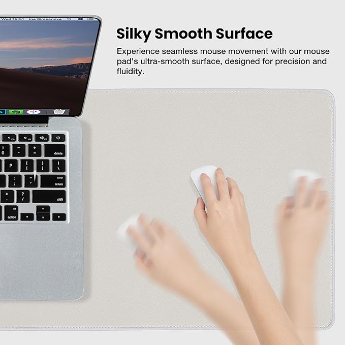 ALOANES Waterproof Mouse Pad with Durable Stitched Edge, XXXL Gaming Keyboard Pad, Non-Slip Rubber Base Mouse Mat, Extended Desk pad for Gamer, Office & Home, Beige Mousepad 35.4"x 15.7"x 0.12"