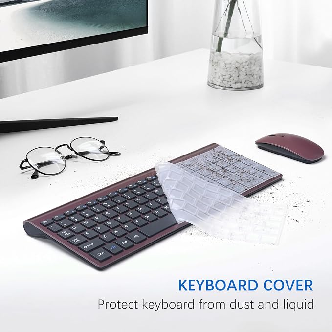 Wireless Keyboard and Mouse Ultra Slim Combo, TopMate - Wine Black | 2.4G Silent Compact 2400DPI Mouse and Scissor Switch Keyboard Set with Cover, Batteries Included, for PC/Laptop/Windows/Mac