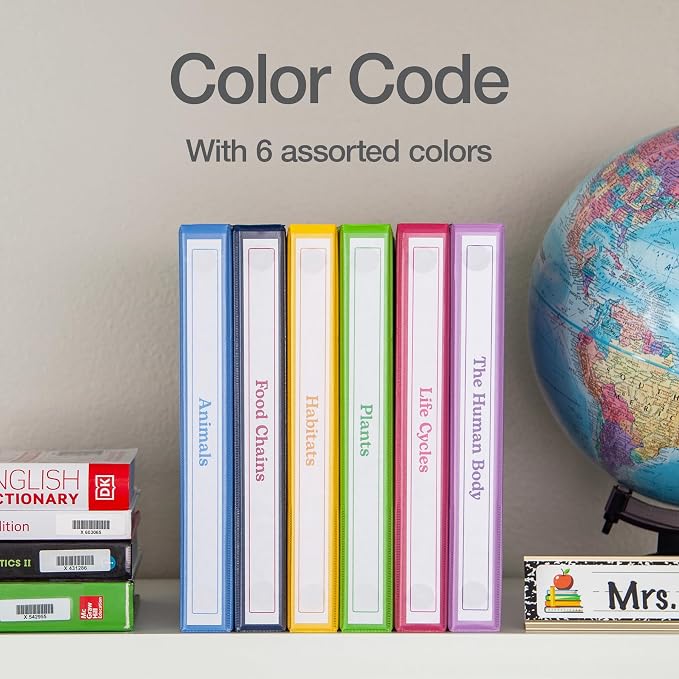 Cardinal 1 Inch 3 Ring Binders, 6 Pack, Assorted Colors, Holds 225 Sheets | Round rings, clear view covers for custom inserts, and 2 inside pockets. PVC free, non stick. Stock up pack.