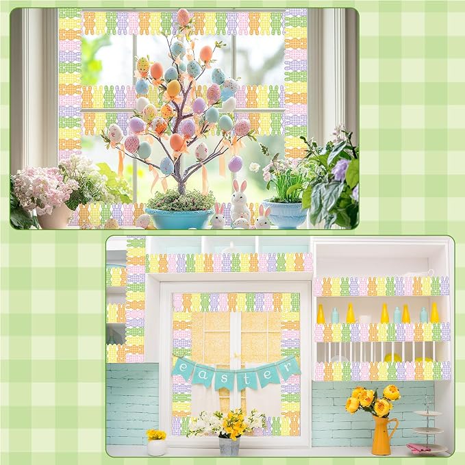 BeYumi Plaid Bunny Border Trim - 65ft Spring Bunny Plaid Rolled Border Trim Back to School Cute Colorful Rabbit Checkered Bulletin Board Set Classroom Home Door Party Church Chalkboard Wall Decoration