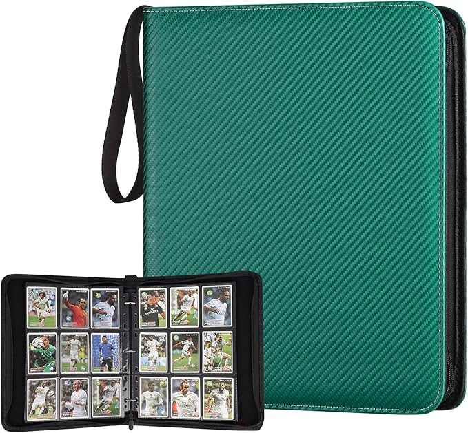 GERMUN 3 Ring 9 Pocket Zipper Card Binder, 720 Double Sided Standard PU Trading Card Album Folder for TCG & Sports Cards, Not Fit Top Loaders (Dark Green)