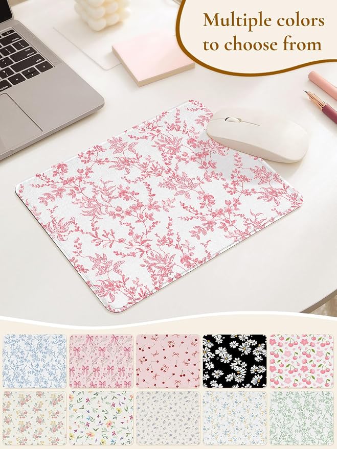 Elegant Pink Flowers Mouse Pad, Waterproof Aesthetics Floral Mouse Pads Design, Non-Slip Rubber Base Computer Simple Funny Mousepad,Small Mouse Mat Desk Accessories Office Supplies