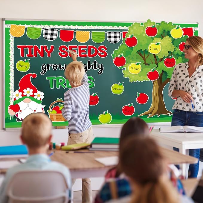 Apple Tree Bulletin Board Inspirational First Day of School Classroom Trees Bulletin Board Decoration Growth Tree Writable Apple Paper Cutout for Religion Chalkboard Decor Wall Door Supplies