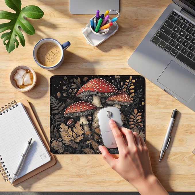 Vintage Moody Mushroom Mouse Pad, Mushroom Lovers Gifts, Dark Cottagecore Moss Botanical Mouse Pads Mousepad for Home Office Dorm Computers Laptop Supplies Desk Accessories, 9.5x7.9 Inch