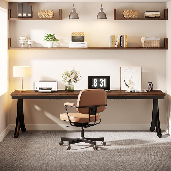 Tribesigns 2 Person Desk, 78 Inch Long Computer Desk, Two People Office Table with Stylish Legs, Double Workstation for Home Office (Rustic Brown)