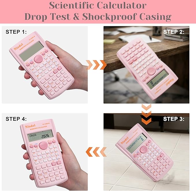 Scientific Calculator, 2 Line Cute Scientific Math Calculator Function Calculator for Students Algebra Geometry Basic Caculator for Middle and High School Students College School Supplies (Pink)