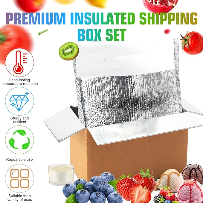 2 Pack Hot & Cold Double Insulated Shipping Box with Aluminum Foil Insulated Bag Liner, 8x4x5 Inch Reusable Hot & Frozen Food Delivery Insulated Carton for Shipping, Mailing, Packing, Moving