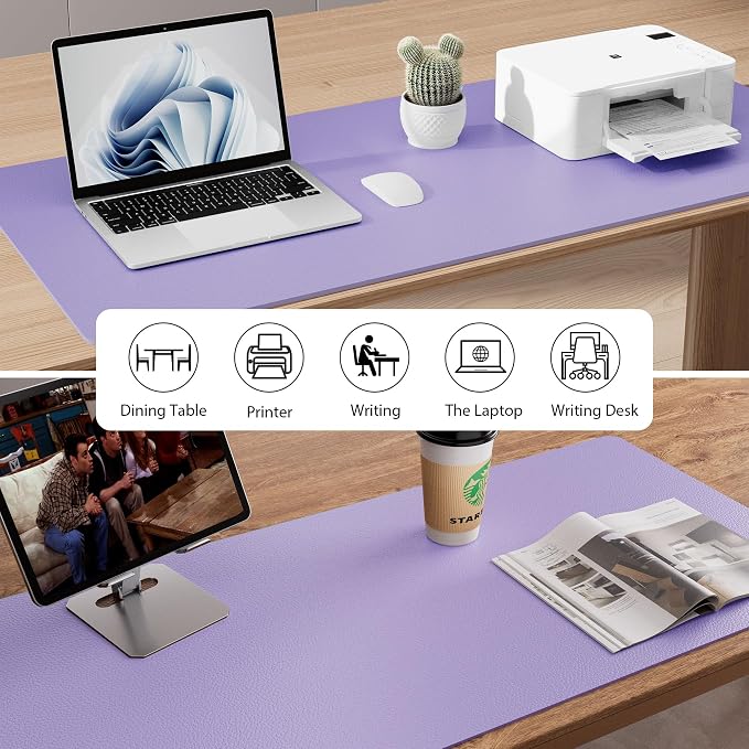 Aothia Faux Leather Desk Mat (Light Purple, 48" x 17") | Creates A Clean, Organized Workspace With One Surface For Your Keyboard, Laptop And Mouse