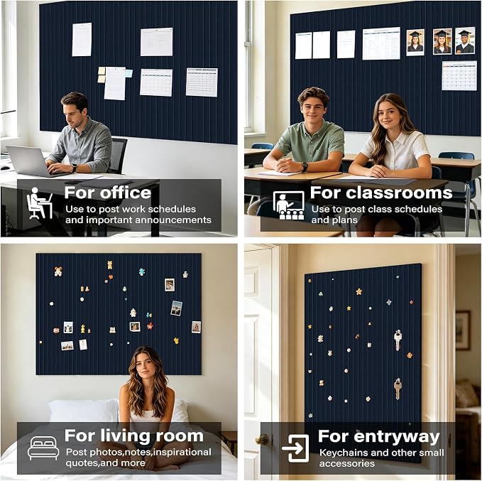 Felt Bulletin Board,47.2"x35.4" 12 Pack Cork Board Alternative Navy Blue | Large Felt Wall Tiles for Office & Home Decor,Pin Board for Walls with 30 Pcs Pushpins and 72 Adhesive Tabs