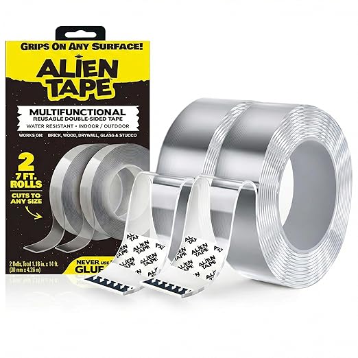 Heavy Duty Double Sided Tape, Nano Tape, Feet Clear Adhesive Tape for Poster Photo Wall Decor As Seen on TV, (2 Rolls - 14 Feet)