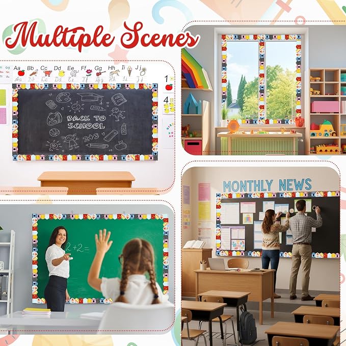 32.8 Ft Crayon Bulletin Board Borders Colorful Scalloped Trim | Crayon Style Classroom Decor, Pastel Bold Mix, Reusable Paper for Office School Party Displays