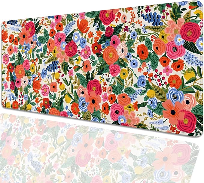 Garden Party Extended Desk Pad Flowers Mouse Pad,Gaming Desk Pad with Stitched Edges Non-Slip Rubber Base Extended XL Mousepad Big Desk Mat for Office Home Work(27.5X11.8 Inch)