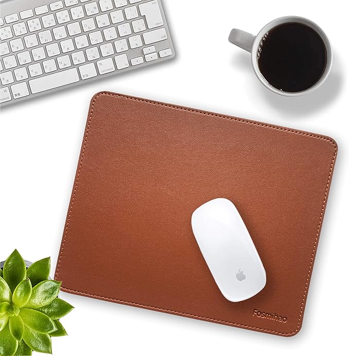 Leather Mouse Pad - Wood Mouse Pad, Double Side Mouse Pad with Stitched Edge, Waterproof Ultra Thin Mouse Pad for Computers, Laptop, Office & Home, 10.2 x 8.3 Inch, 1 Pack (Brown)