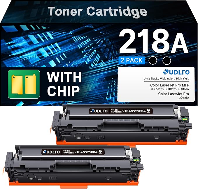 218A Black Toner Cartridges 2 Pack Work for HP 3301fdw 3301cdw 3301sdw | Compatible for HP 218A toner cartridges for HP color laserjet pro mfp 3301sdw 3301fdw 3301cdw 3201dw 218 W2180A Black Toner