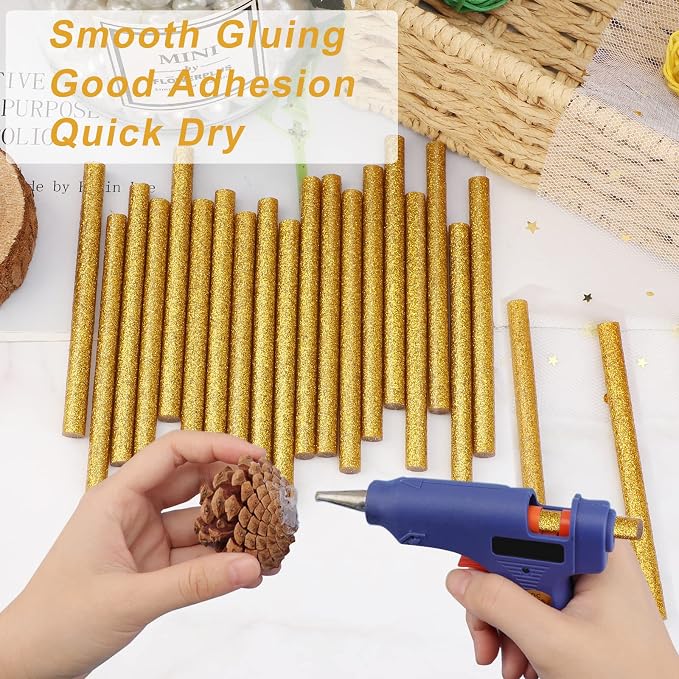 Manarty Glitter Gold Hot Glue Stick, 48 PCS 0.27" Dia x 4" Long Mini Hot Melt Glue Sticks Colored, Adhesive EVA Glue Sticks Standard for Sealing Repairing Stamp DIY Art Handmade Car Craft Decoration