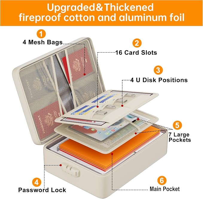 DocSafe 5200°F Fireproof Document Organizer Box with Lock, Beige (Soft) | Heat Insulated 8 Layers File Storage Bag,Water-Resistant Zipper,Home Office Travel Safe,Protects Important Documents,Laptop