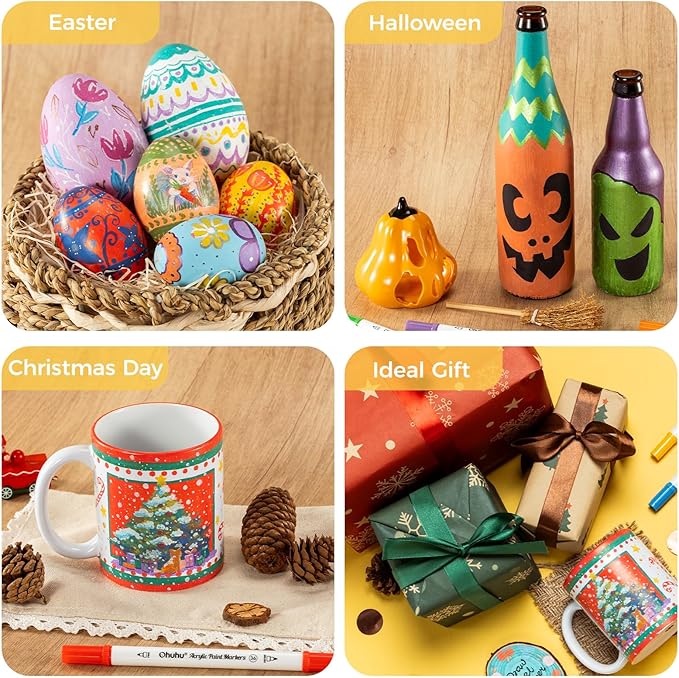 Ohuhu Acrylic Paint Markers Dual Tips: 36 Colors Fine & Dot Paint Pens High Opacity Acrylic Markers Waterproof Lightfast for Rock Painting 3D Prints Egg Wood Glass Ceramic DIY Crafts - Akaka