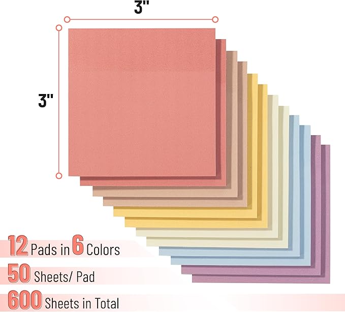 Mr. Pen- Sticky Notes, 3”x3”, 12 Pads, 600 Sheets, Colorful Sticky Notes 3x3, Sunlit Sands, Stocky Notes for Bible Journaling