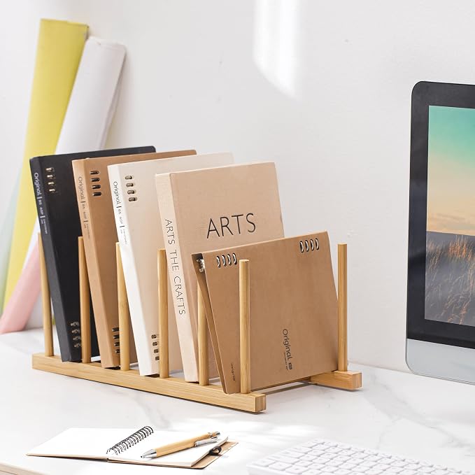 HBlife Desk File Organizer 1 Pack Bamboo 5 Section Vertical File Sorter | Binder & Folder Holder for Home,Office & School