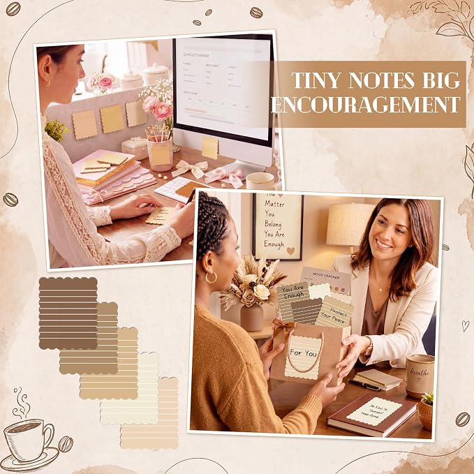 Epakh 10 Pack Scalloped Line Sticky Notes, Gradient Brown Pads, 3 x 4 Inch | 300 Sheets, Small Notes Pads, Thick Note Pads, Strong Adhesive, Back to School Office Supplies