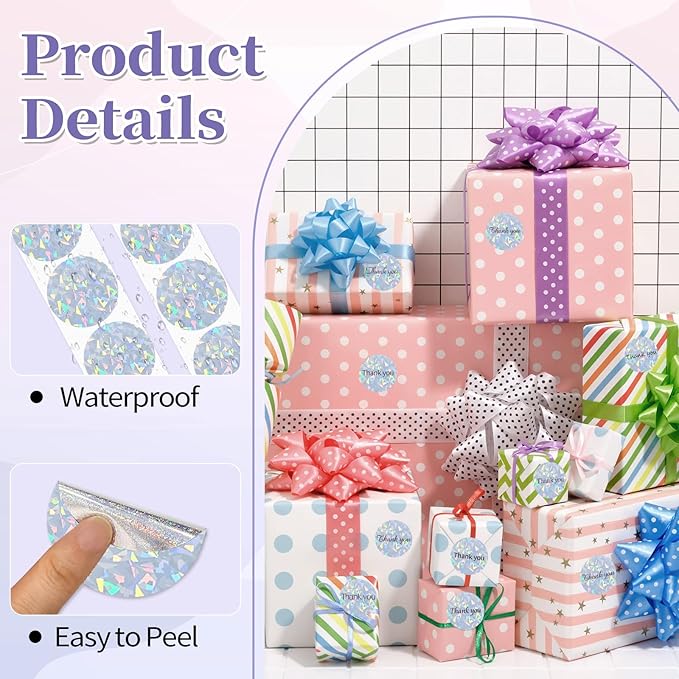 1.5 Inch Thermal Labels,Holographic Circle Direct Thermal Stickers,for Address Design DIY Logo Business(300 pcs/Glass Fragments)