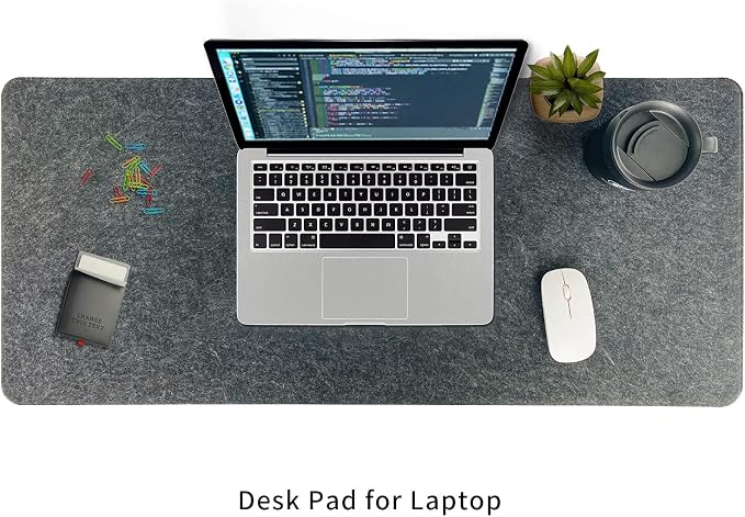 DAWNTREES Non-Slip Felt Desk Mat,36 x 16 Inches Large Desk Pad Protector | Office Computer Desk Mat for Full Keyboard and Mouse Pad,Dark Grey