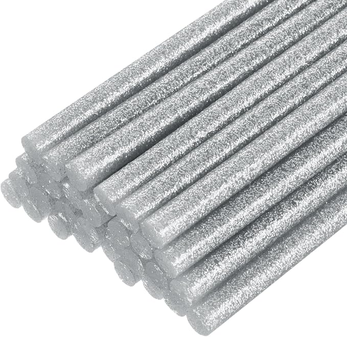 uxcell Full Size Hot Glue Gun Sticks 8"x0.27" Glitter Silver 30pcs | High Sticky,Small,Hot Glue Sticks for Glue Gun