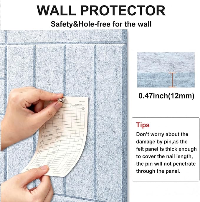 0.47" Thick Felt Wall Tiles 48"x36" Cork Board Alternative 12 Pack 11.81"x11.81"Felt Bulletin Board Pin Board with Removable Adhesive Tape&60 Pushpins for Home Office School(Bold-Silver Grey)