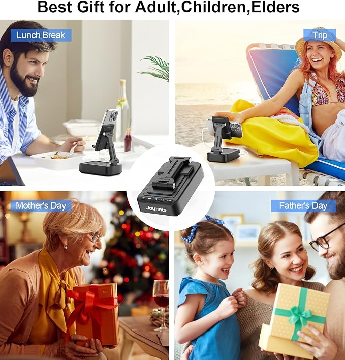 Gifts for Men Women, Phone Stand with Bluetooth Speaker and Charging Function 360° Rotable Angle Adjustable Cell Phone Holder with HD Stereo Sound Fits All Phones,Tablet (Black)